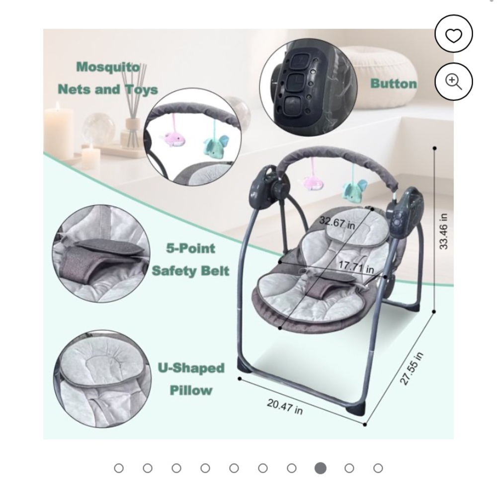 Gray Baby Swing with Remote Control - Picture 3 of 7